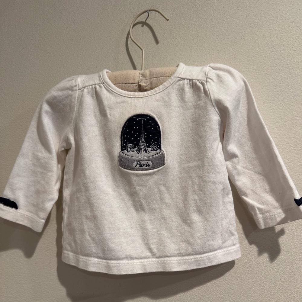 Janie And Jack White Long Sleeve Paris Snow Globe Girls Size 3-6 months Baby